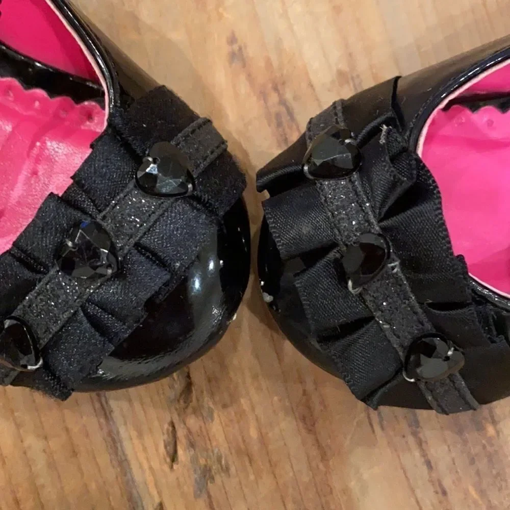 Healthex Dress Shoe Toddler black patent leather slip on jeweled Size 4